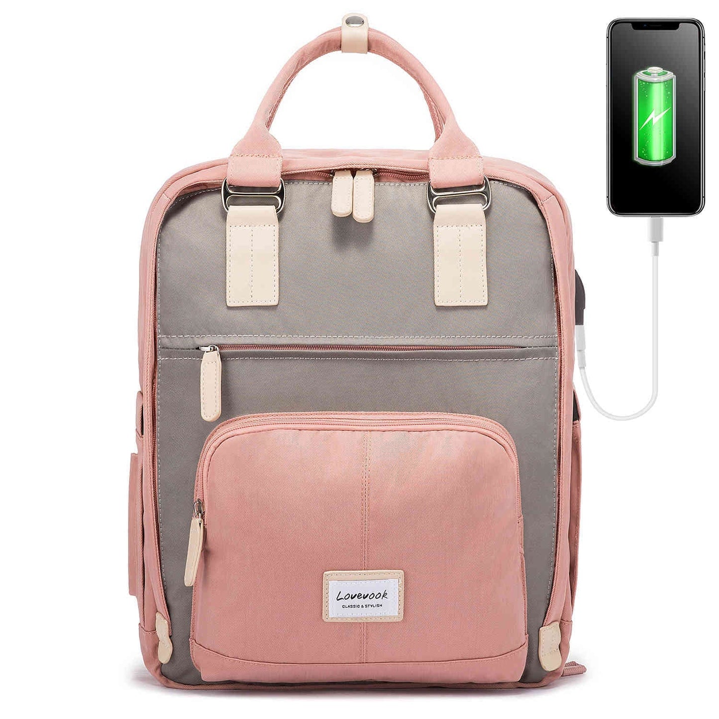 Two-Tone Trendy Backpack for Women (fits 14”/15.6”/17” laptops)